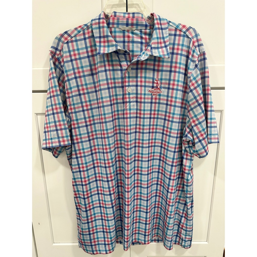 Cutter & Buck Pinehurst 1895 Golf Polo Shirt Mens XL Plaid Performance Blue Pink